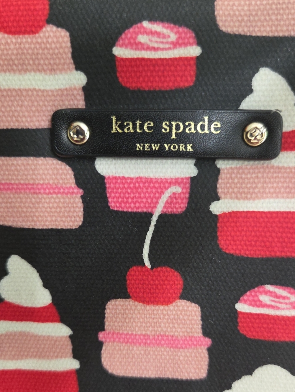 Kate Spade Black Tote Bag with Pink & Red Dessert Print - Picture 9 of 11